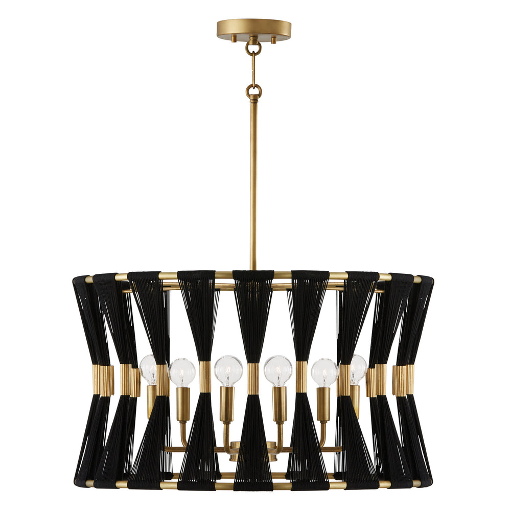 Capital Lighting - Six Light Pendant - Bianca - Black Rope and Patinaed Brass- Union Lighting Luminaires Decor