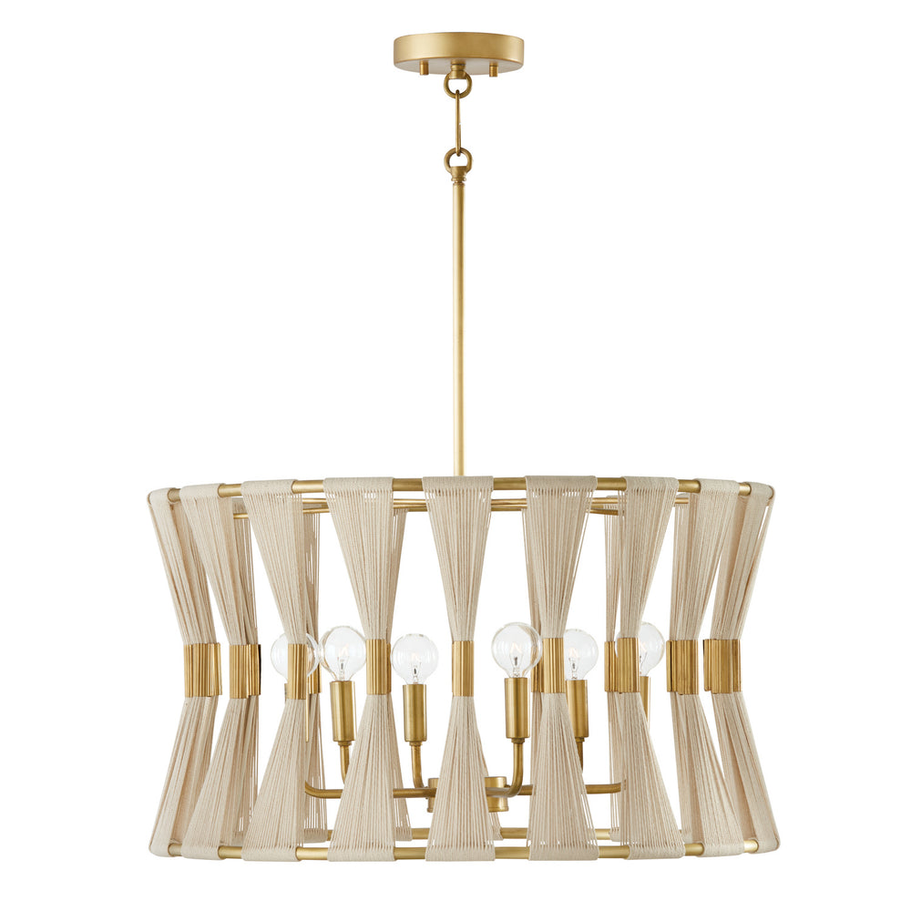 Capital Lighting - Six Light Pendant - Bianca - Bleached Natural Rope and Patinaed Brass- Union Lighting Luminaires Decor