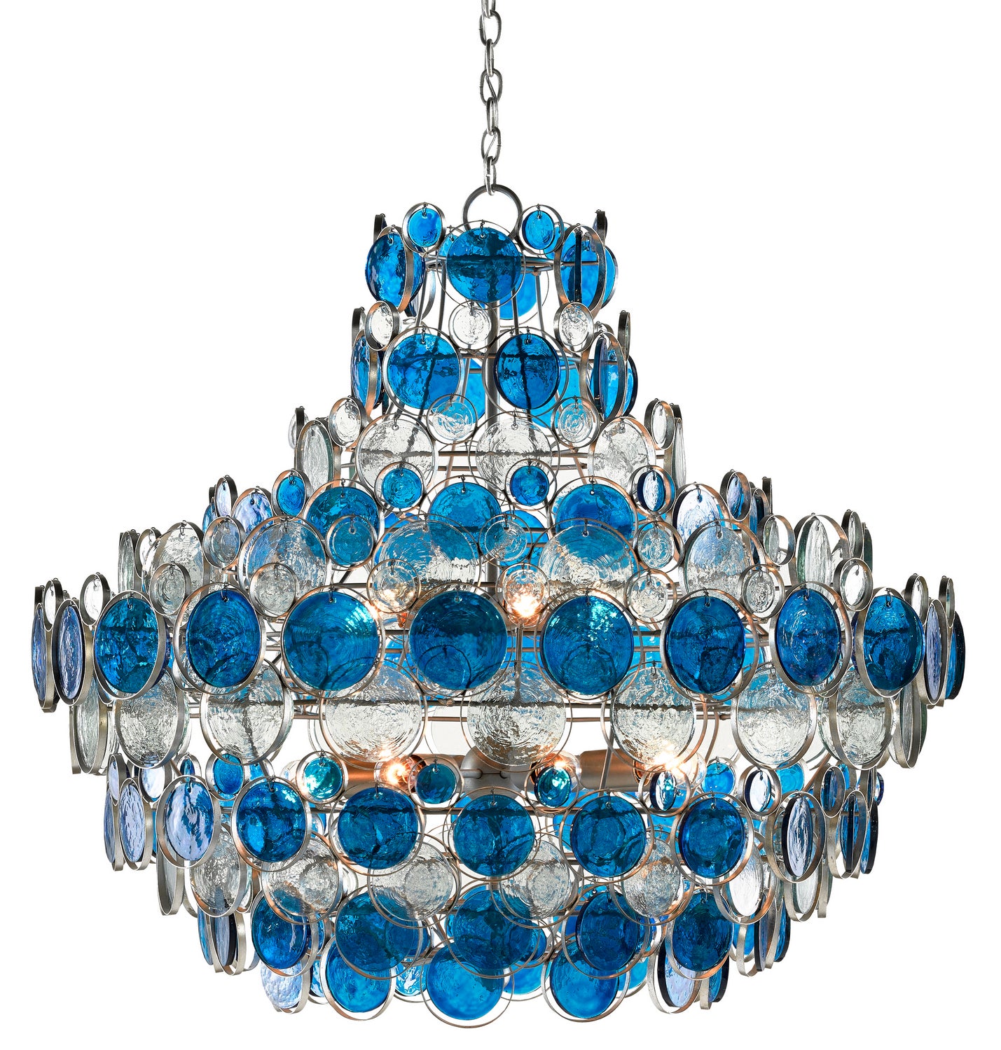 Currey and Company - 12 Light Chandelier - Galahad - Contemporary Silver Leaf/Painted Silver/Blue- Union Lighting Luminaires Decor