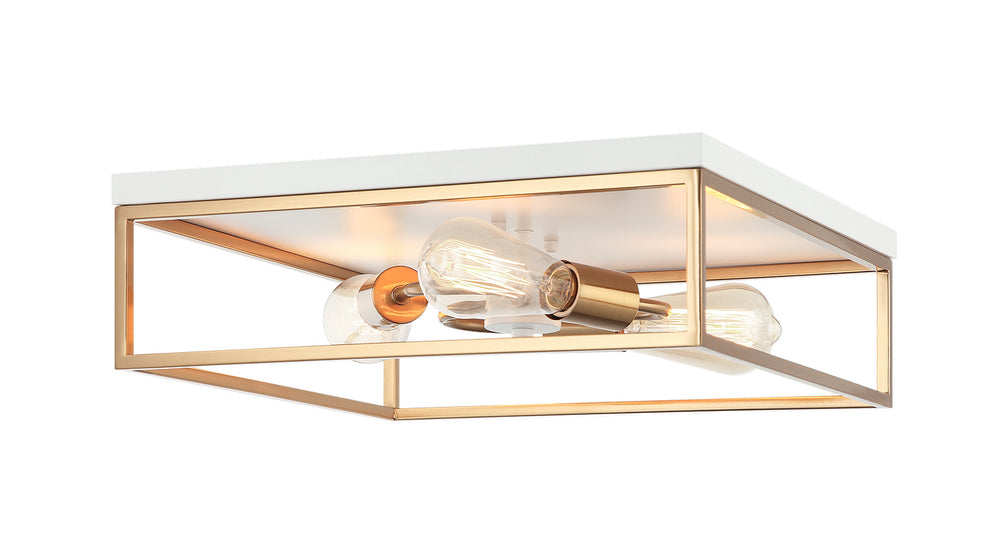 Matteo Canada - Three Light Flush Mount - Clarke - White / Aged Gold Brass- Union Lighting Luminaires Decor