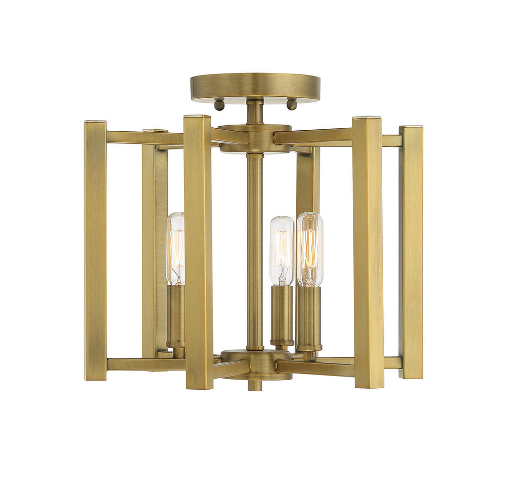 Savoy House - Three Light Semi-Flush Mount - Benson - Warm Brass- Union Lighting Luminaires Decor