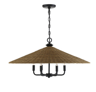 Savoy House Canada - Six Light Pendant - Eman - Matte Black with Dark Rattan- Union Lighting Luminaires Decor
