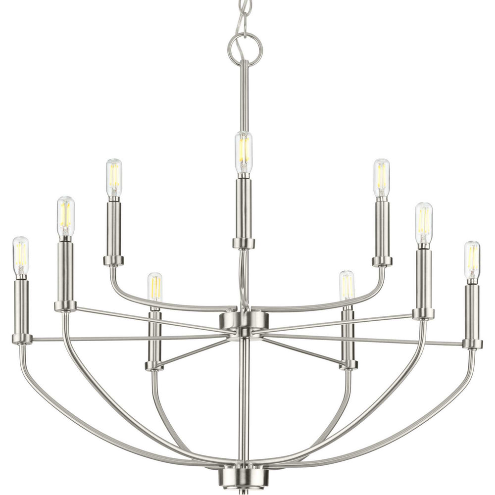 Progress Canada - Nine Light Chandelier - Leyden - Brushed Nickel- Union Lighting Luminaires Decor