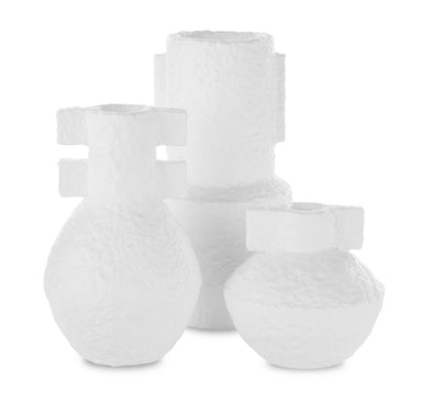 Currey and Company - Vase Set of 3 - Aegean - Textured White- Union Lighting Luminaires Decor