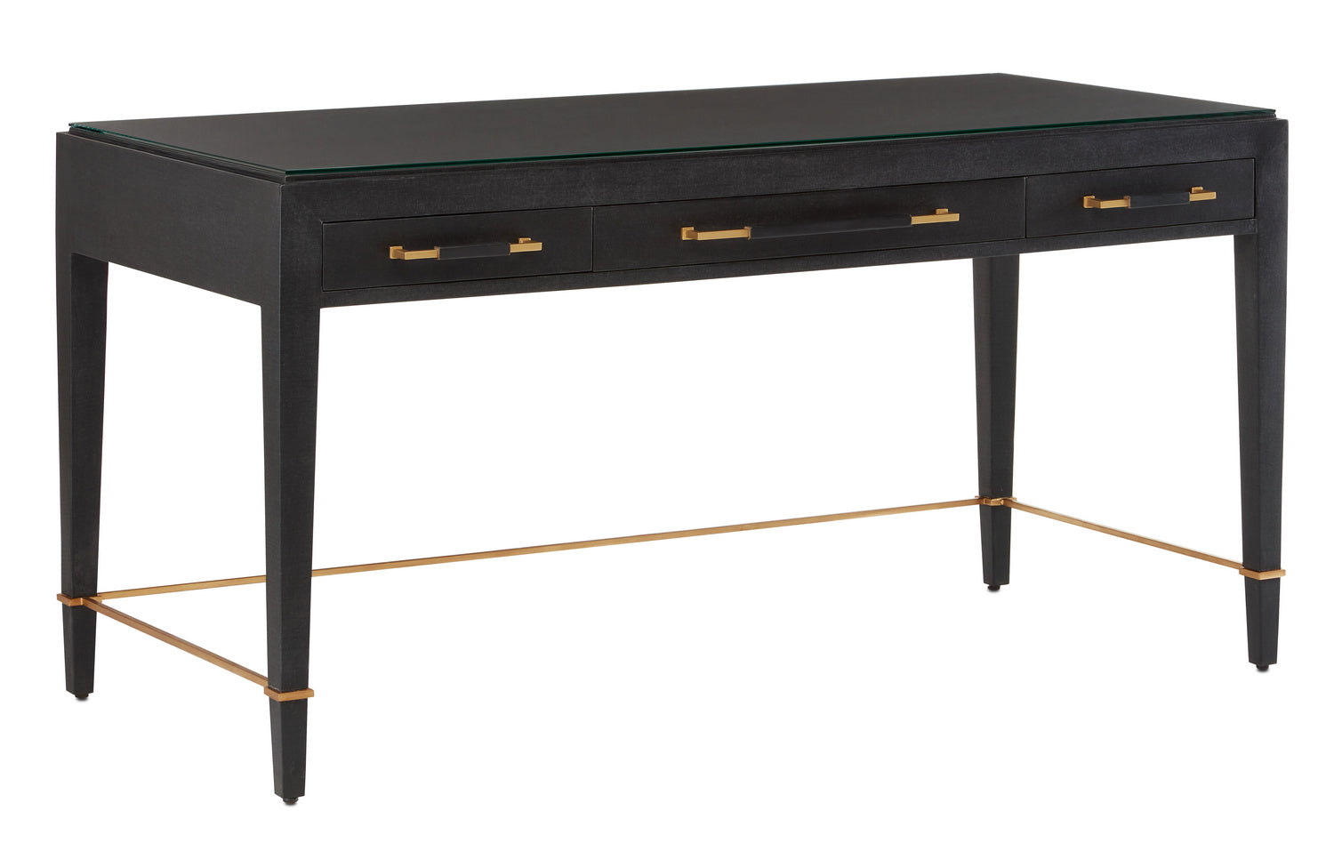 Currey and Company - Desk - Verona - Black Lacquered Linen/Champagne- Union Lighting Luminaires Decor