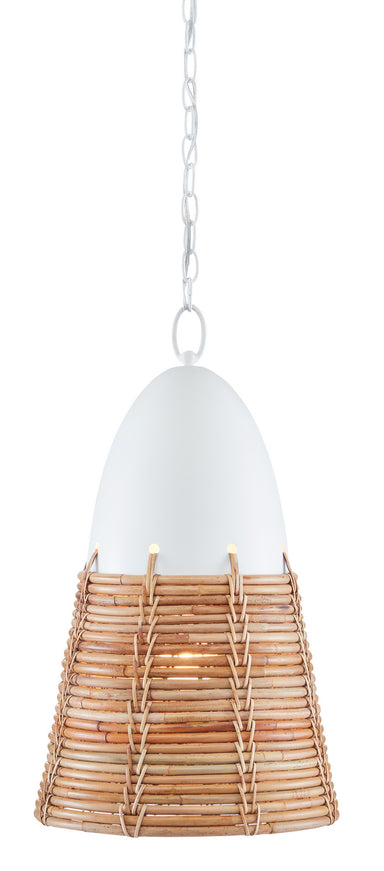 Currey and Company - One Light Pendant - Arundo - Gesso White/Natural Rattan- Union Lighting Luminaires Decor