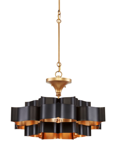 Currey and Company - One Light Chandelier - Grand Lotus - Satin Black/Contemporary Gold Leaf- Union Lighting Luminaires Decor