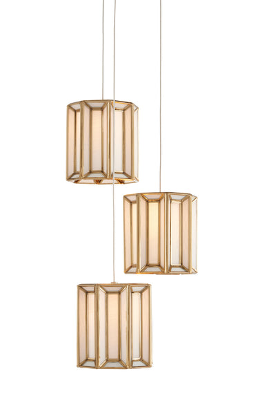 Currey and Company - Three Light Pendant - Daze - Antique Brass/White/Painted Silver- Union Lighting Luminaires Decor
