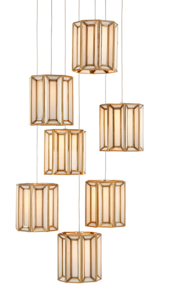 Currey and Company - Seven Light Pendant - Daze - Antique Brass/White/Painted Silver- Union Lighting Luminaires Decor