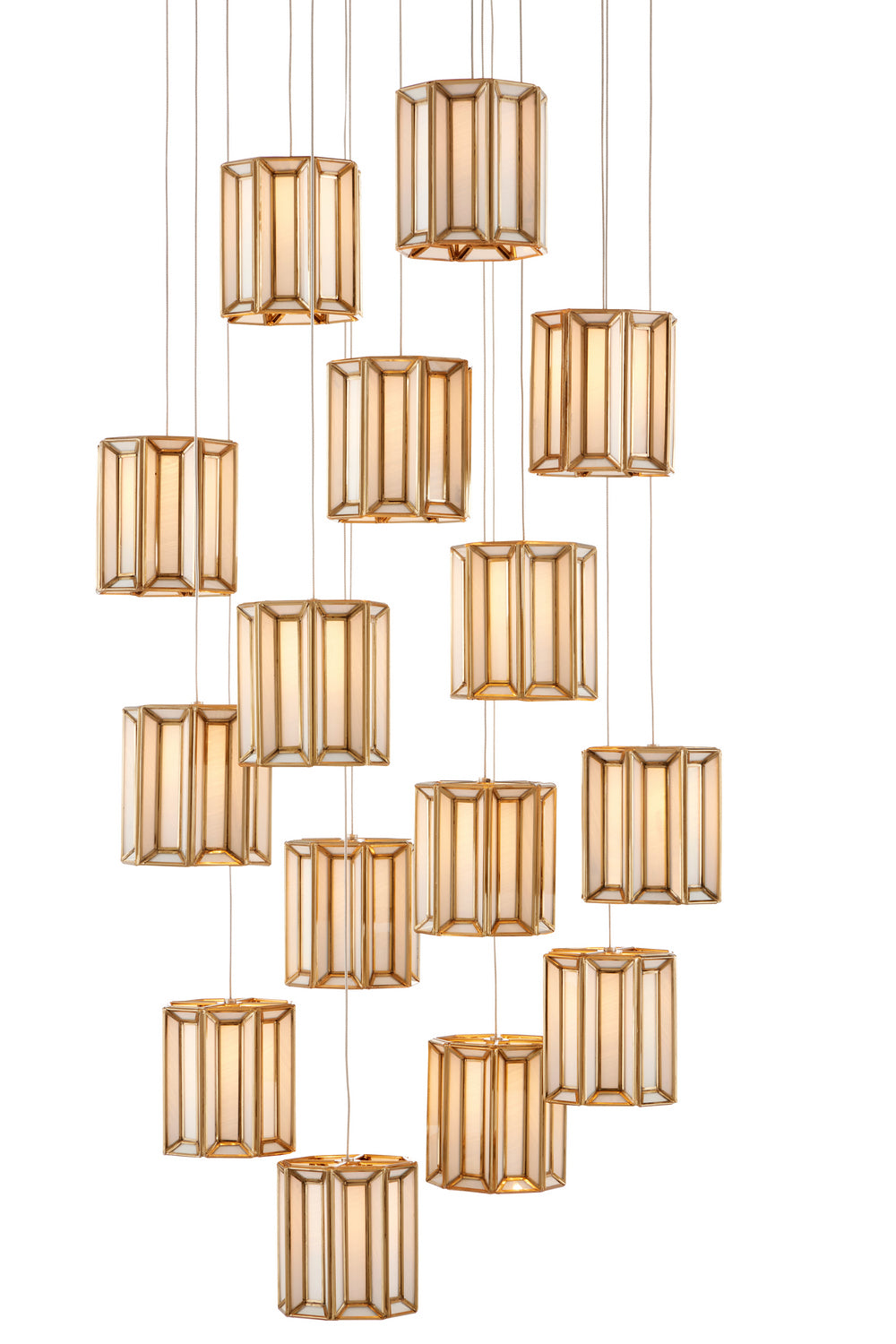 Currey and Company - 15 Light Pendant - Daze - Antique Brass/White/Painted Silver- Union Lighting Luminaires Decor
