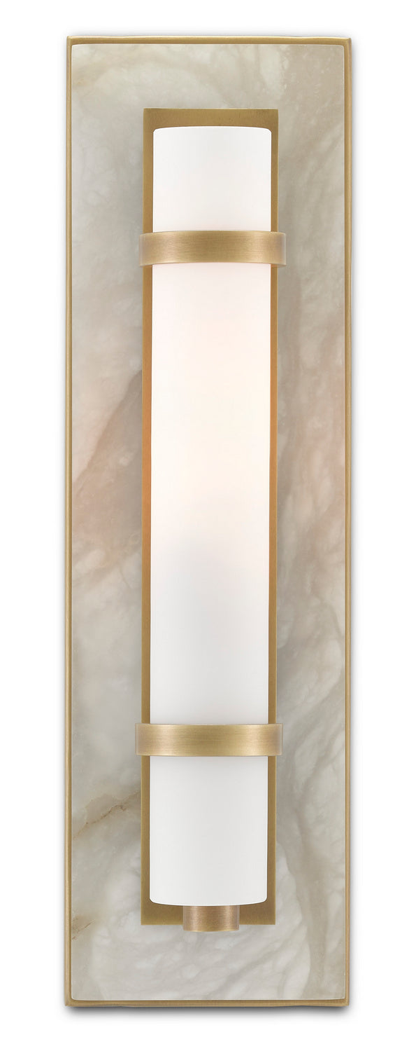 Currey and Company - One Light Wall Sconce - Bagno - Natural Alabaster/Antique Brass/Opaque/White- Union Lighting Luminaires Decor
