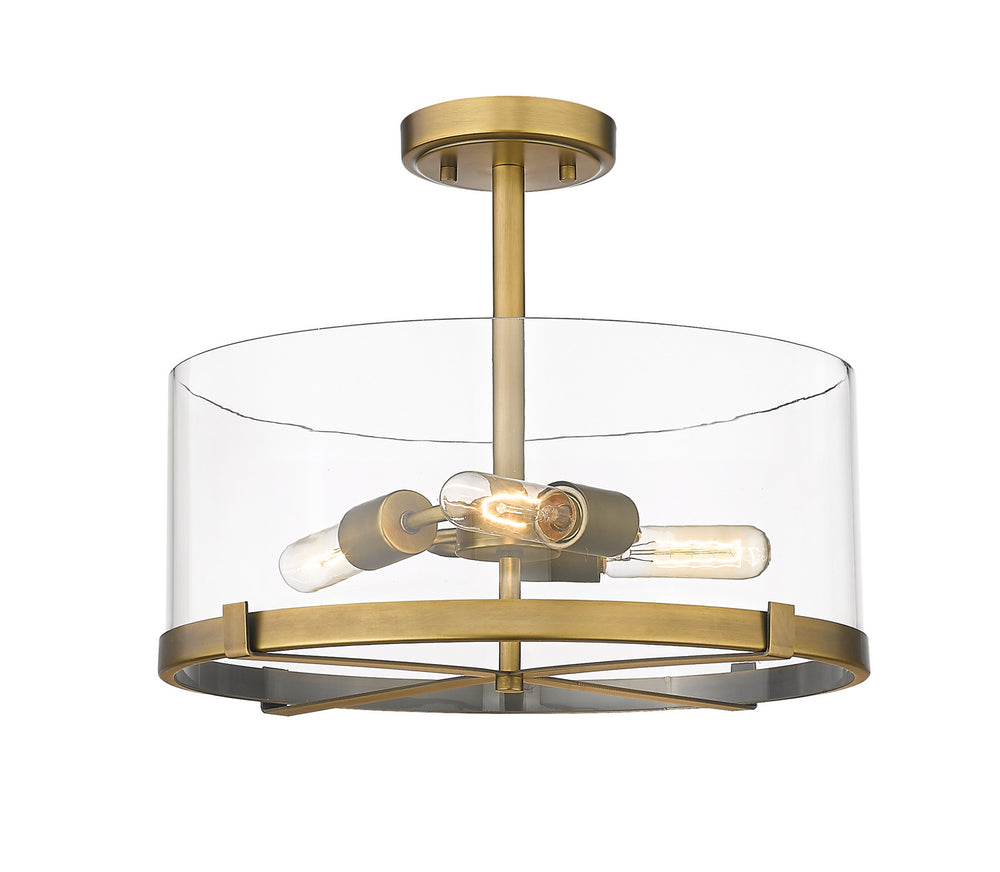 Z-Lite Canada - Three Light Semi Flush Mount - Callista - Rubbed Brass- Union Lighting Luminaires Decor