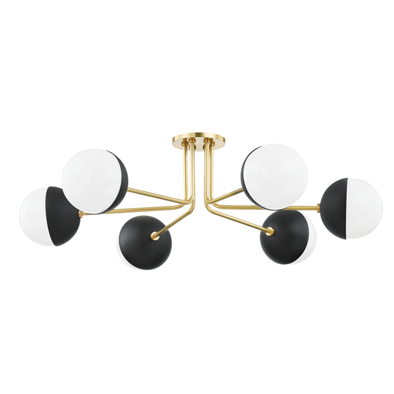 Mitzi - Six Light Semi Flush Mount - Renee - Aged Brass/Black- Union Lighting Luminaires Decor