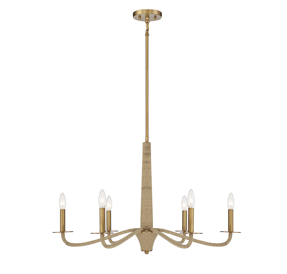 Savoy House - Six Light Chandelier - Cannon - Warm Brass and Rope- Union Lighting Luminaires Decor