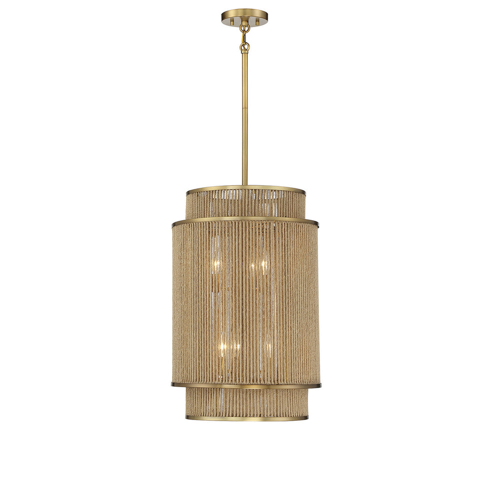 Savoy House - Six Light Pendant - Ashburn - Warm Brass and Rope- Union Lighting Luminaires Decor