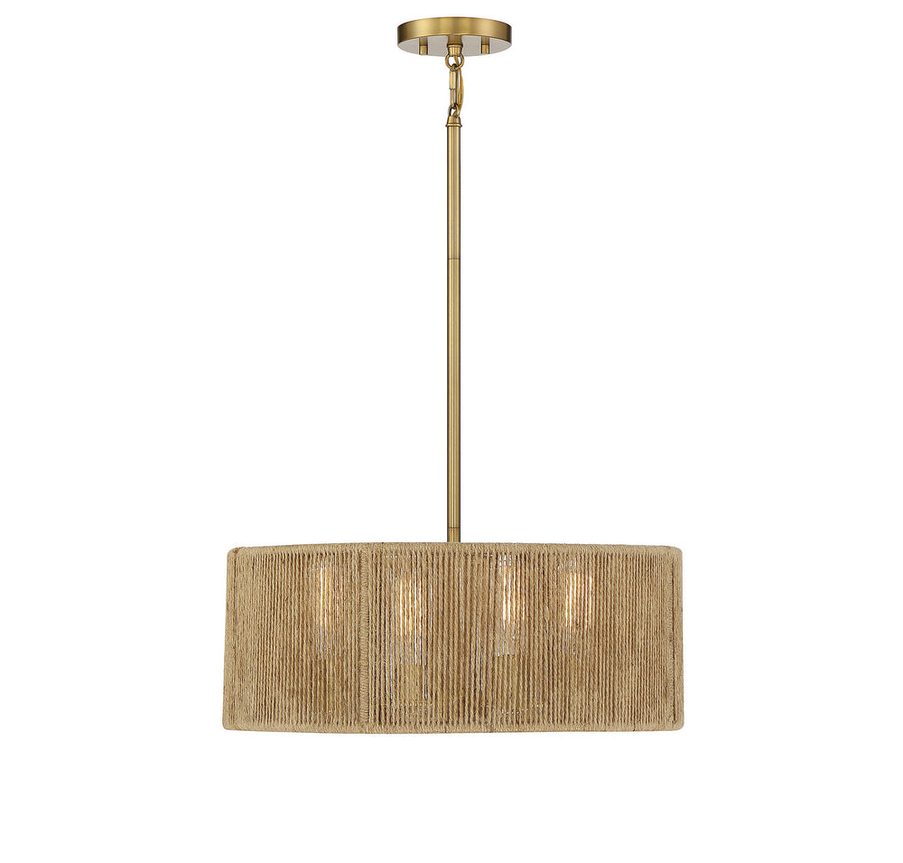 Savoy House - Four Light Pendant - Ashe - Warm Brass/Rope- Union Lighting Luminaires Decor