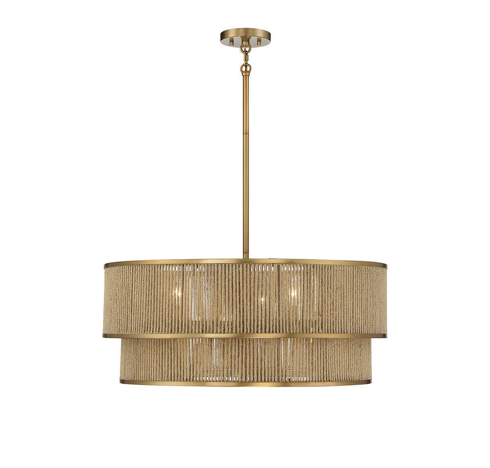 Savoy House - Six Light Pendant - Ashburn - Warm Brass/Rope- Union Lighting Luminaires Decor