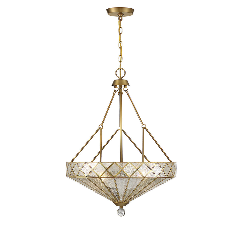 Savoy House - Four Light Pendant - Emerald - Warm Brass- Union Lighting Luminaires Decor
