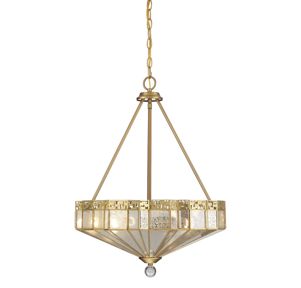 Savoy House - Four Light Pendant - Baguette - Warm Brass- Union Lighting Luminaires Decor