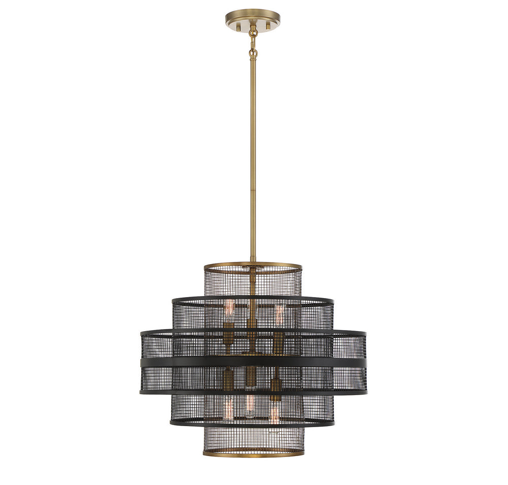Savoy House - Six Light Pendant - Kelvin - Matte Black w/Warm Brass- Union Lighting Luminaires Decor