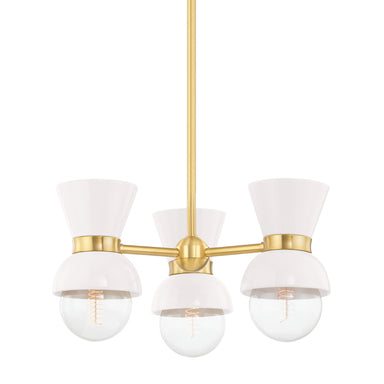 Mitzi - Three Light Semi Flush Mount - Gillian - Aged Brass/Ceramic Gloss Cream- Union Lighting Luminaires Decor