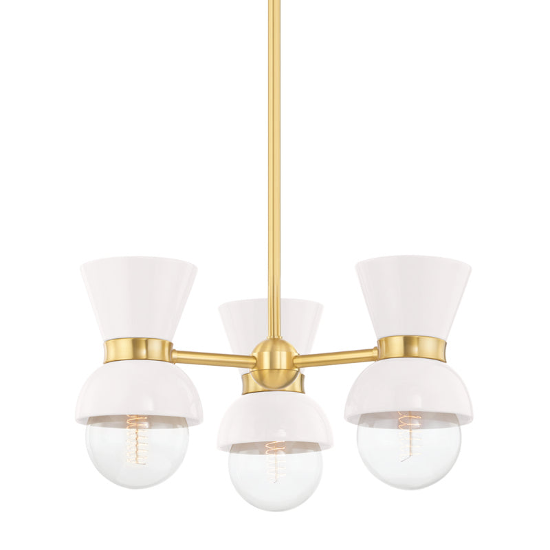 Mitzi - Three Light Semi Flush Mount - Gillian - Aged Brass/Ceramic Gloss Cream- Union Lighting Luminaires Decor