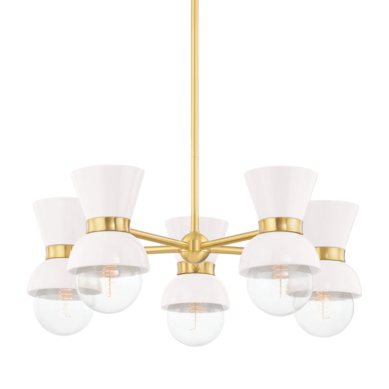 Mitzi - Five Light Chandelier - Gillian - Aged Brass/Ceramic Gloss Cream- Union Lighting Luminaires Decor
