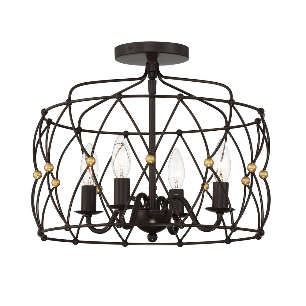 Crystorama - Four Light Semi Flush Mount - Zucca - English Bronze + Antique Gold- Union Lighting Luminaires Decor