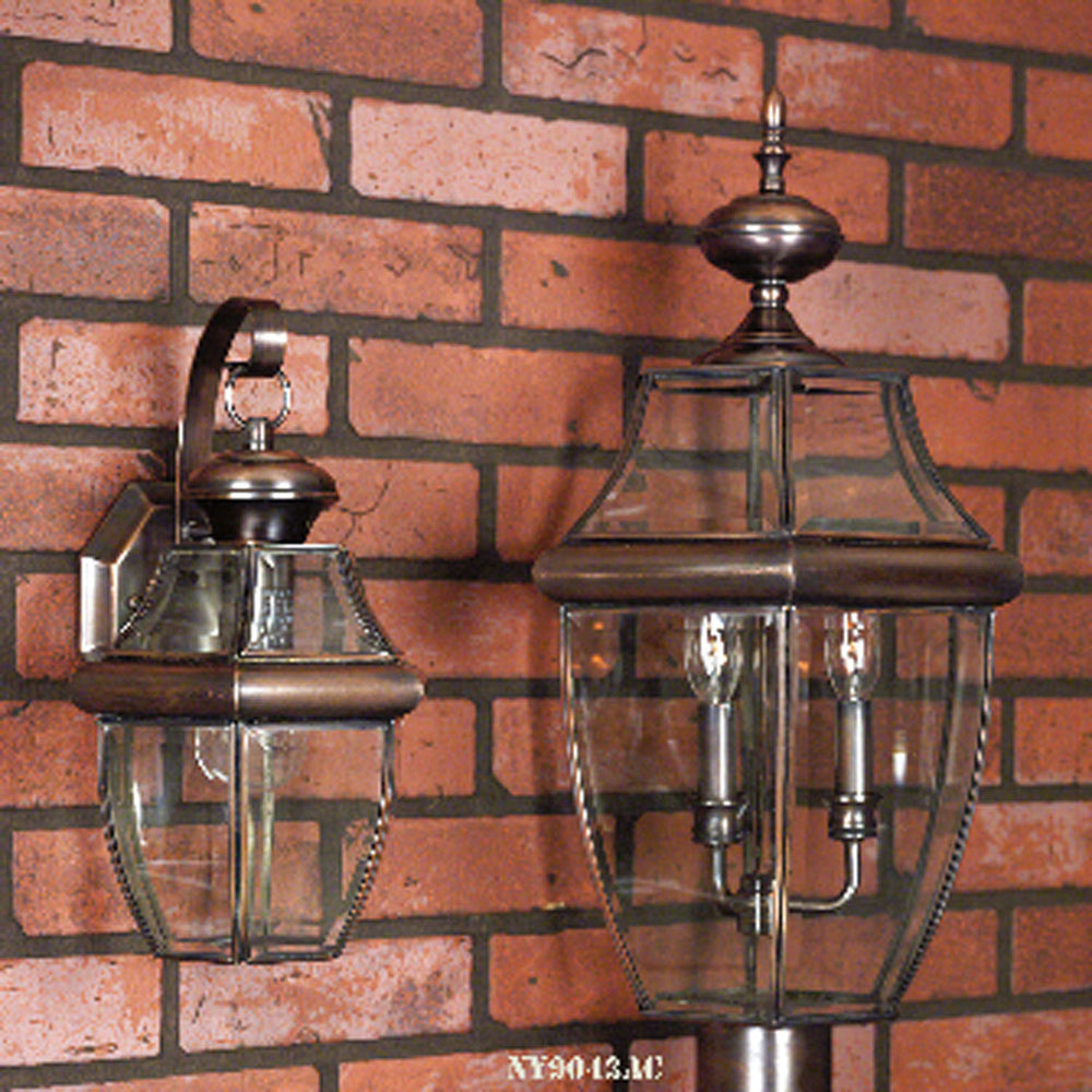 Quoizel - Three Light Outdoor Post Lantern - Newbury - Aged Copper- Union Lighting Luminaires Decor
