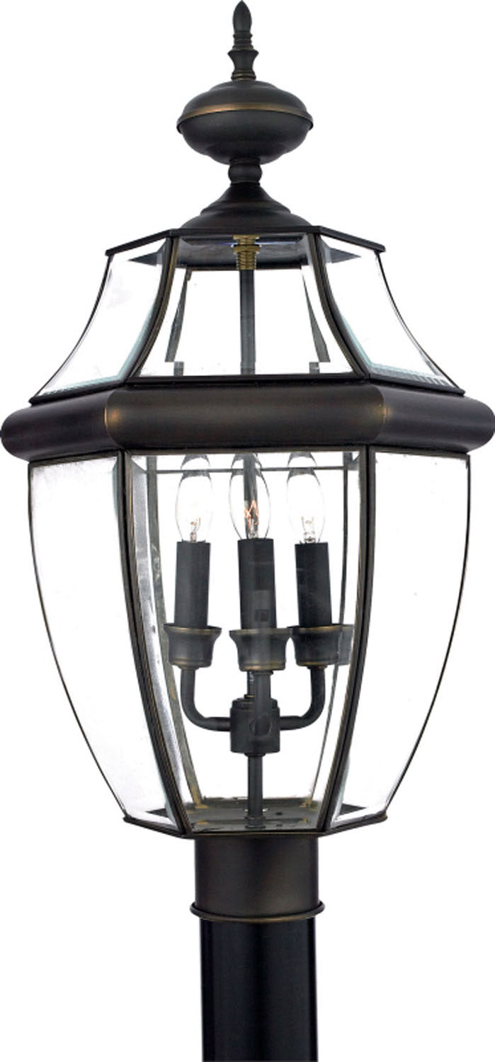 Quoizel - Three Light Outdoor Post Lantern - Newbury - Medici Bronze- Union Lighting Luminaires Decor