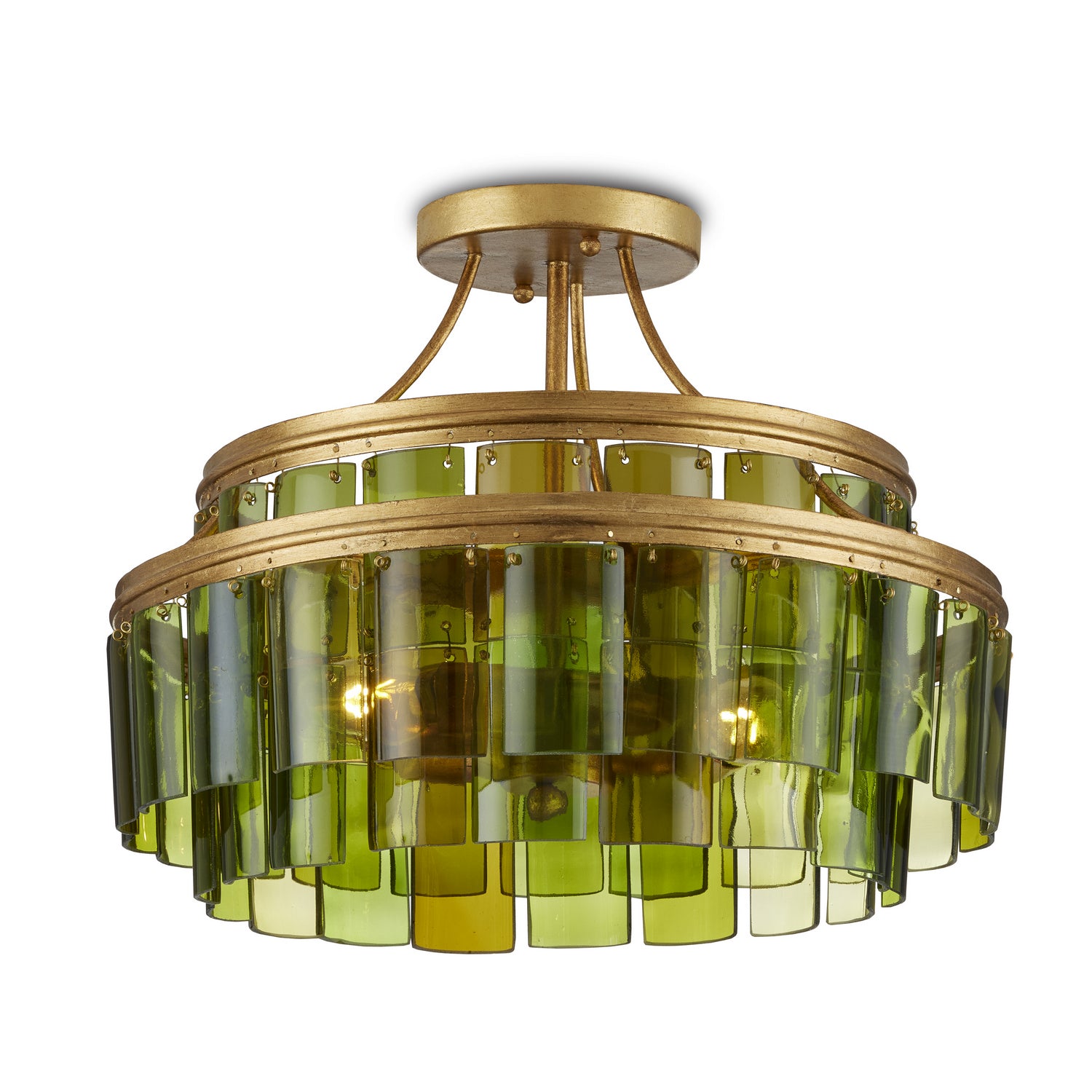 Currey and Company - Three Light Semi-Flush Mount - Vintner - Contemporary Gold Leaf/Green- Union Lighting Luminaires Decor