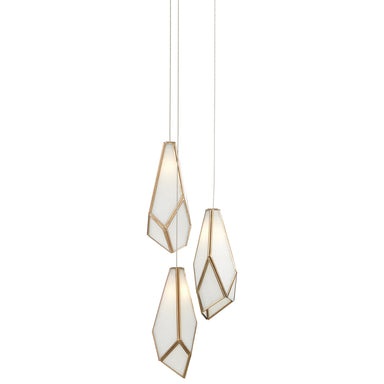 Currey and Company - Three Light Pendant - Glace - White/Antique Brass/Silver- Union Lighting Luminaires Decor