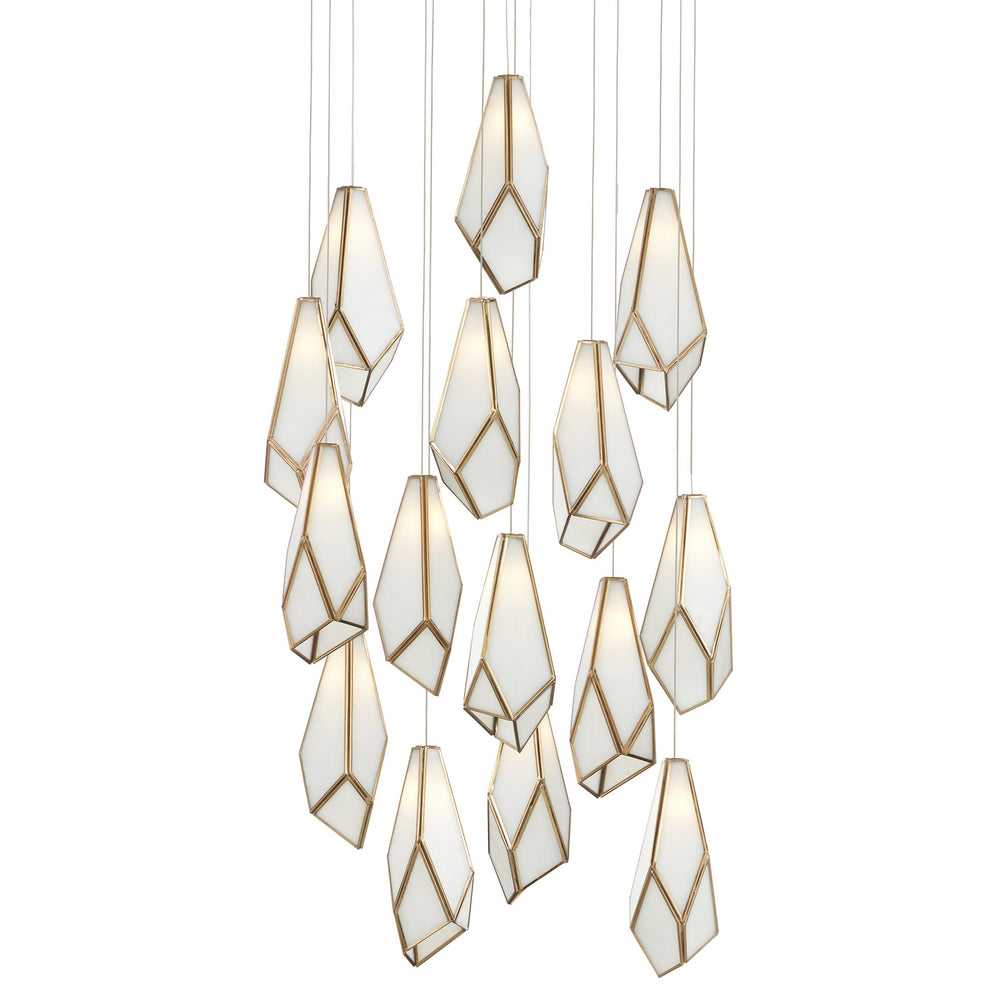 Currey and Company - 15 Light Pendant - Glace - White/Antique Brass- Union Lighting Luminaires Decor