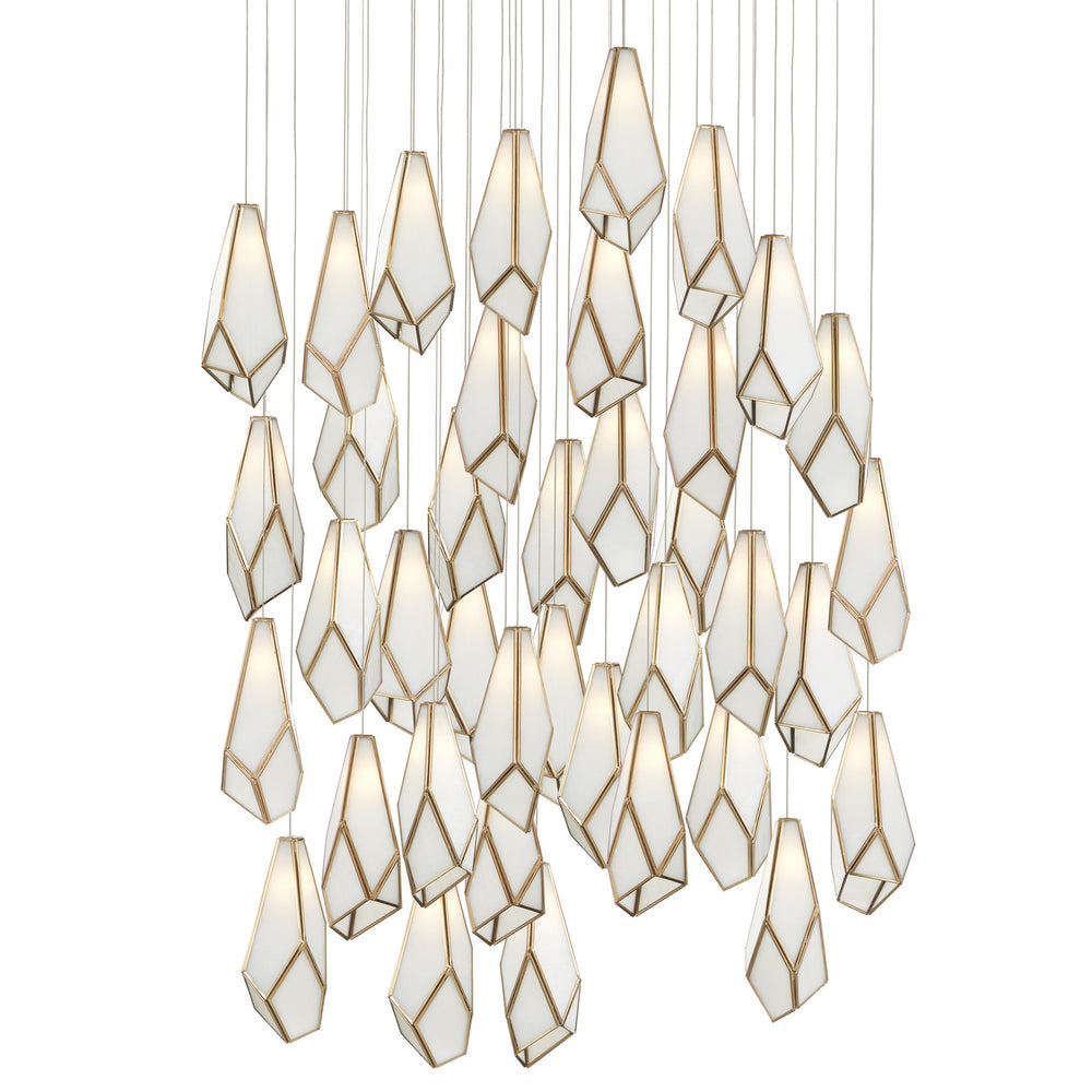 Currey and Company - 36 Light Pendant - Glace - White/Antique Brass- Union Lighting Luminaires Decor