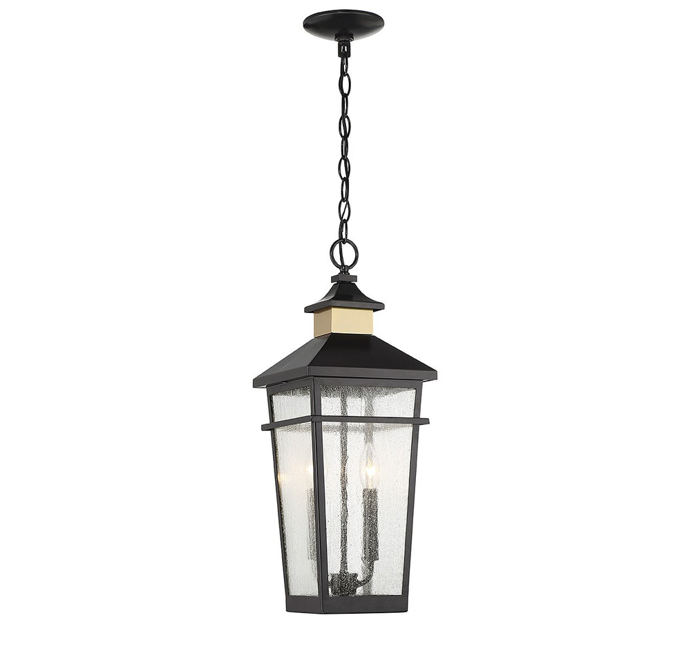 Savoy House - Two Light Outdoor Hanging Lantern - Kingsley - Matte Black w/Warm Brass- Union Lighting Luminaires Decor