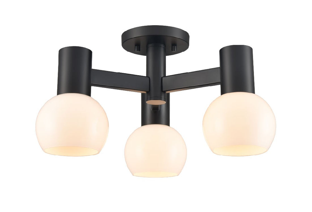 DVI Canada - Three Light Semi-Flush Mount - Lillooet - Ebony With True Opal Glass- Union Lighting Luminaires Decor