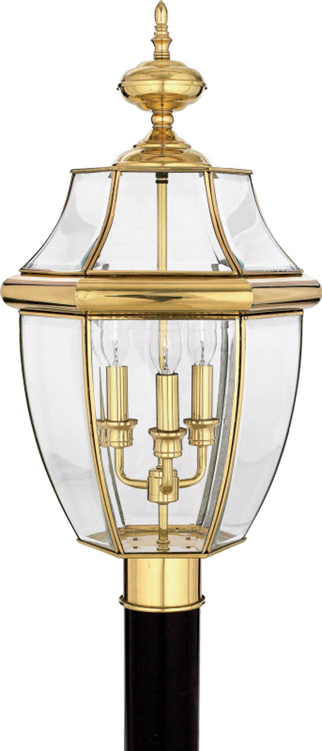 Quoizel - Three Light Outdoor Post Lantern - Newbury - Polished Brass- Union Lighting Luminaires Decor