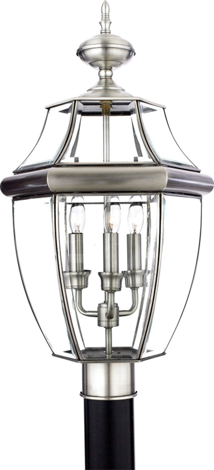 Quoizel - Three Light Outdoor Post Lantern - Newbury - Pewter- Union Lighting Luminaires Decor