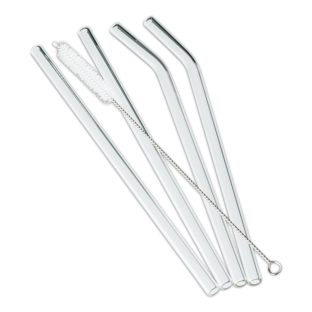 4 Bent Straws & Brush - Silver