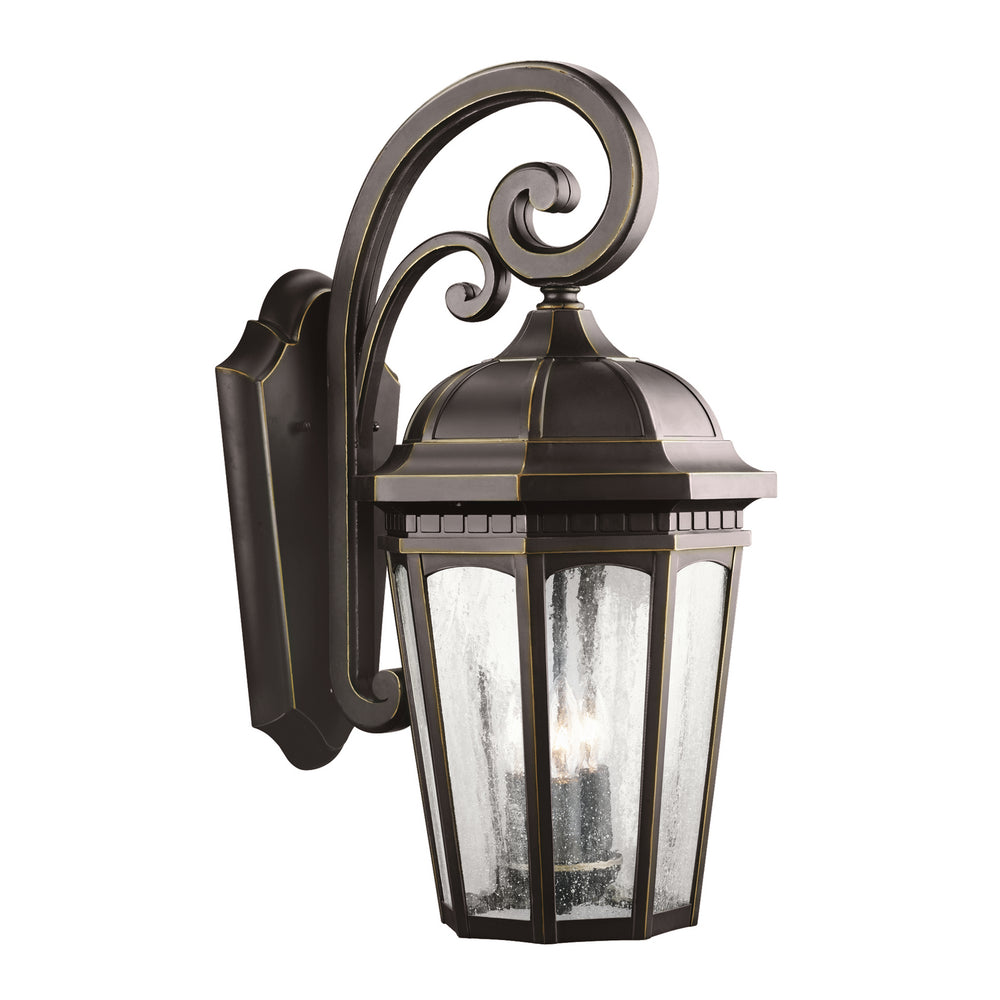 Kichler Canada - Three Light Outdoor Wall Mount - Courtyard - Rubbed Bronze- Union Lighting Luminaires Decor