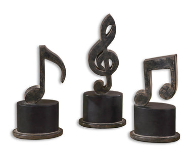 Uttermost - Figurines, Set/3 - Music Notes - Aged Black w/Tan Glaze And Matte Black- Union Lighting Luminaires Decor