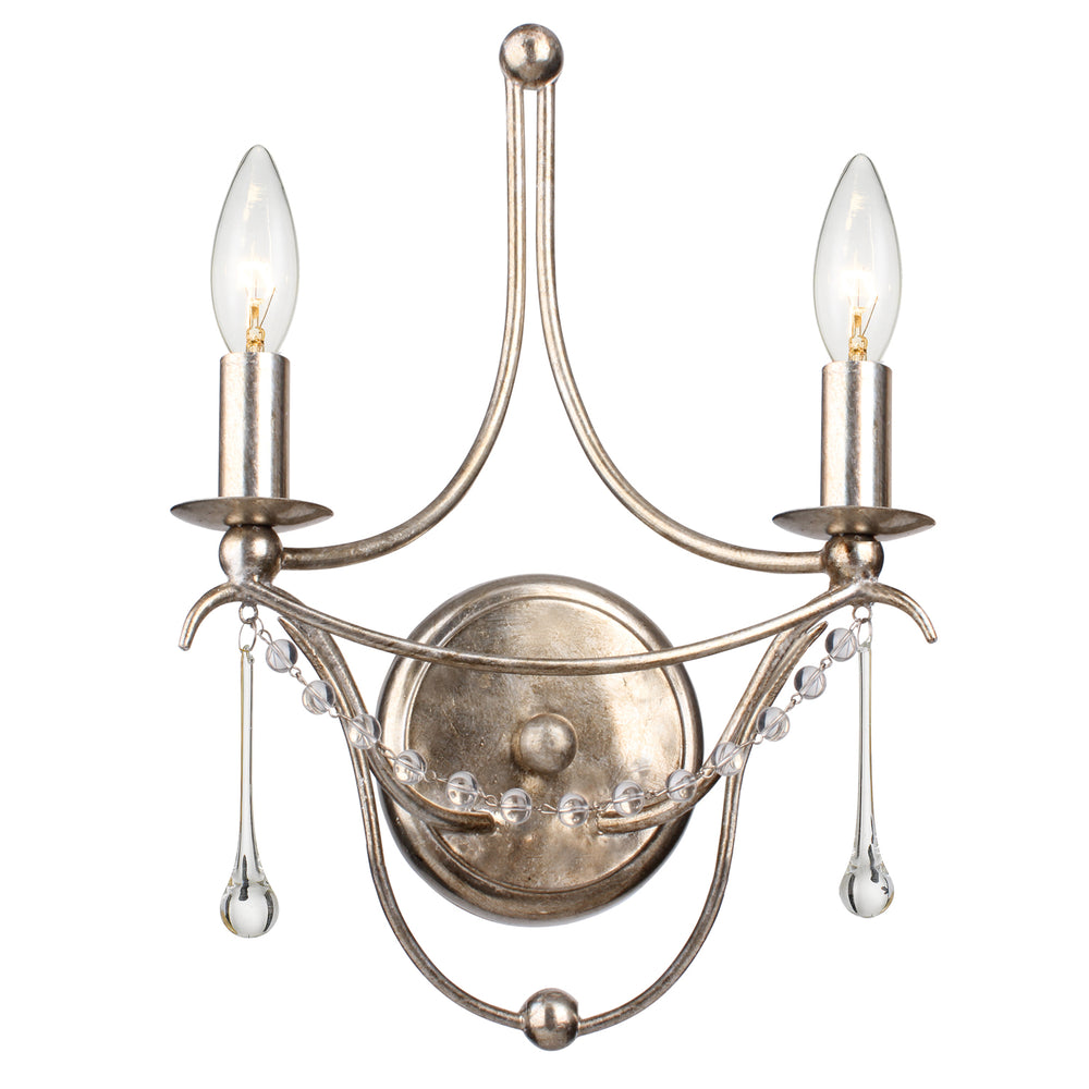 Crystorama - Two Light Wall Sconce - Metro - Antique Silver- Union Lighting Luminaires Decor