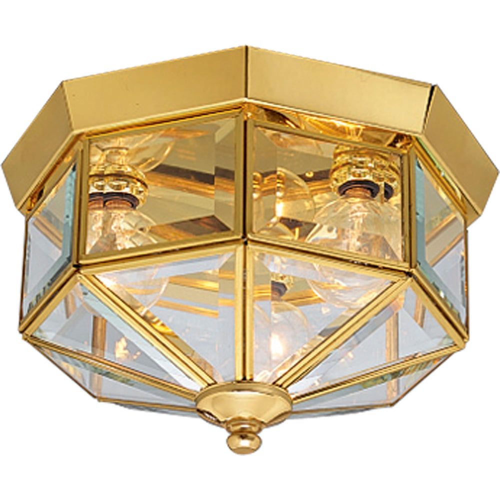 Progress Canada - Three Light Flush Mount - Beveled Glass - Polished Brass- Union Lighting Luminaires Decor