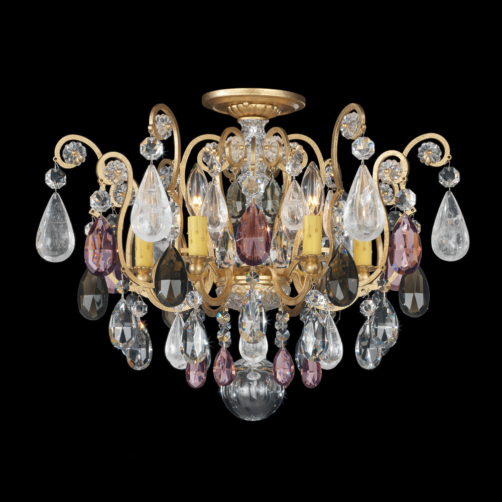 Schonbek - Six Light Semi-Flush Mount - Renaissance Rock Crystal - Heirloom Gold- Union Lighting Luminaires Decor