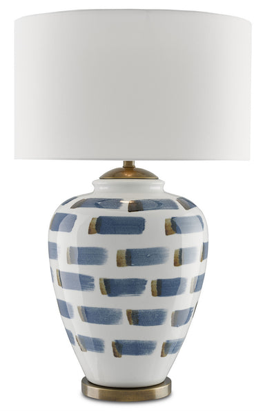 Currey and Company - One Light Table Lamp - Brushstroke - White/Blue/Antique Brass- Union Lighting Luminaires Decor