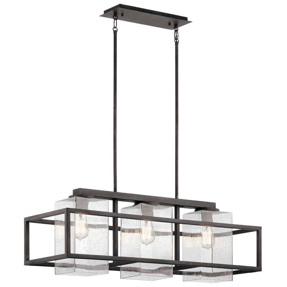 Kichler Canada - Three Light Outdoor Linear Chandelier - Wright - Weathered Zinc- Union Lighting Luminaires Decor