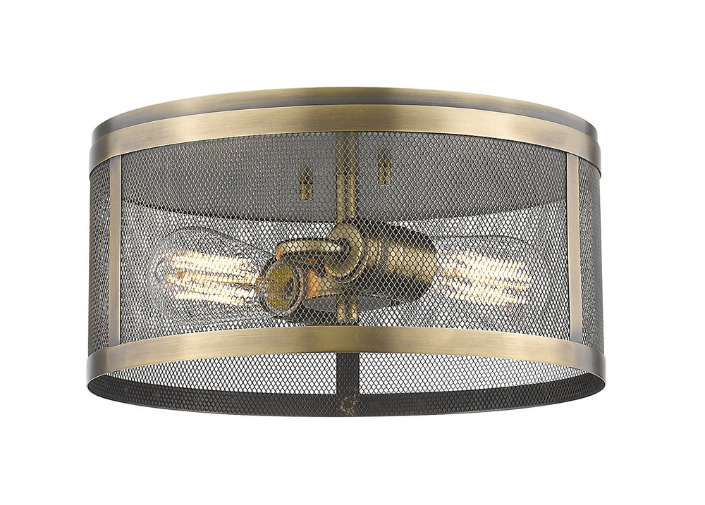 Z-Lite Canada - Two Light Flush Mount - Meshsmith - Natural Brass- Union Lighting Luminaires Decor