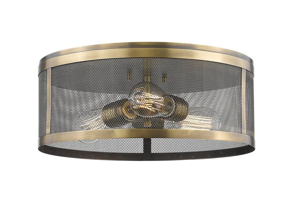 Z-Lite Canada - Three Light Flush Mount - Meshsmith - Natural Brass- Union Lighting Luminaires Decor