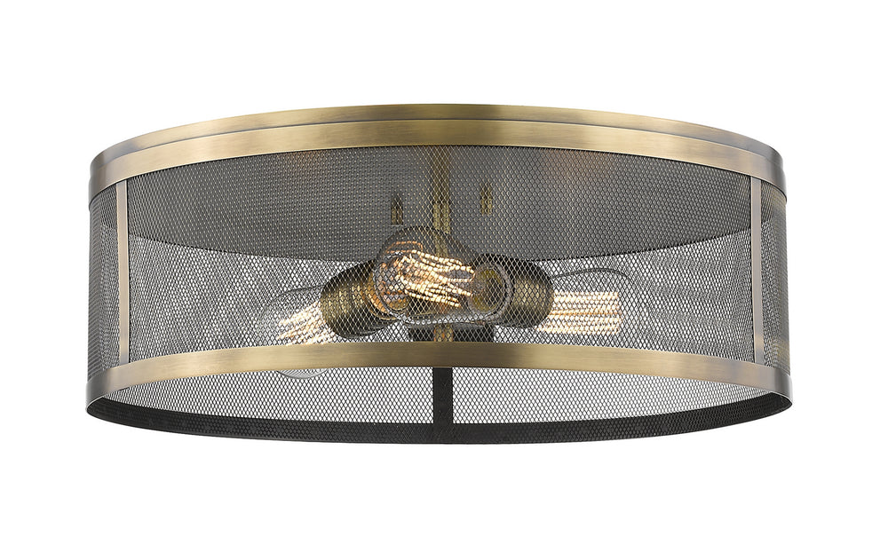 Z-Lite Canada - Three Light Flush Mount - Meshsmith - Natural Brass- Union Lighting Luminaires Decor