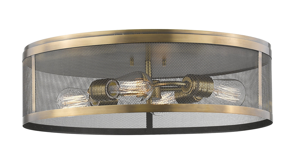 Z-Lite Canada - Four Light Flush Mount - Meshsmith - Natural Brass- Union Lighting Luminaires Decor